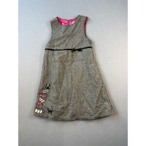 Gymboree Girls Gray Wool Blend Cat Embroidery Jumper Dress Size 8 vintage